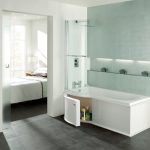 P Shape ShowerBath with White Gloss Wood Effect Storage Panel and Screen cmyk